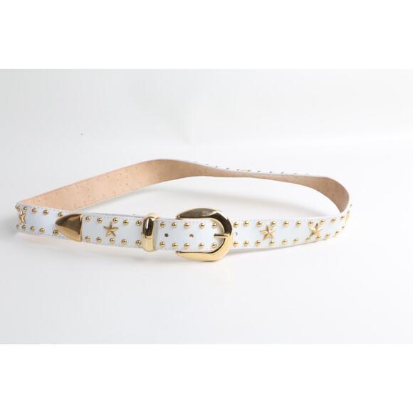 Vintage White Leather Gold-Tone Star Studded Adjustable Waist Belt Size S main image 12